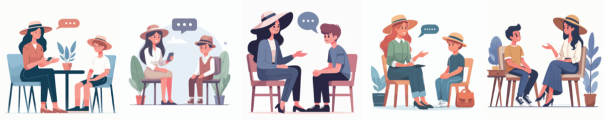 woman vector chatting with boy