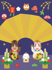 午年のかわいい馬の背景イラスト