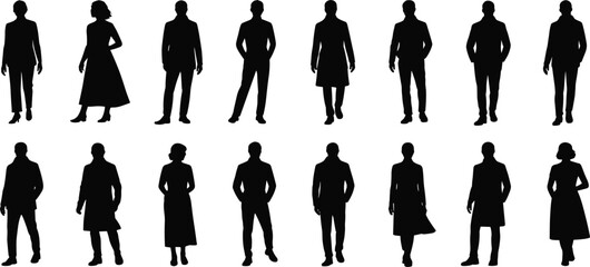 Elegant Silhouette Collection of Standing and Posing Professionals – Isolated Urban Business Style