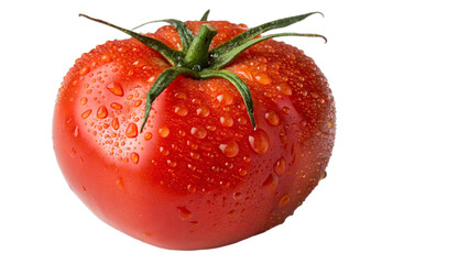 Perfectly Ripe Juicy Red Tomato with Glossy Green Stem