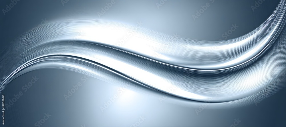 Poster abstract background with smooth metallic silver fluid waves and gentle dynamic for design