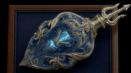Luxury Blue Perfume Bottle with Ornate Design.