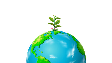 Happy World Environment Day. Earth planet with green tree plant.