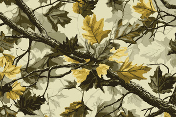 Camouflage seamless pattern. Forest real tree camouflage design. Hunting camouflage. Oak tree texture. Tree bark pattern design. Hunting background