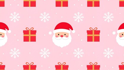 Pink Santa Claus Gift Seamless Pattern.