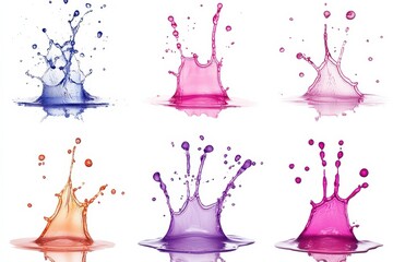 Colorful splashes of water creating vibrant patterns against a white background
