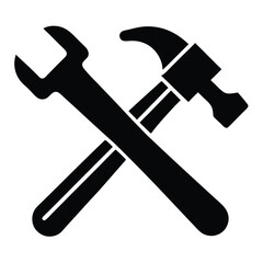 Black and White of Hammer and Wrench Crossed Repair Tools Icon