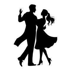 Silhouette of a couple dancing closely together in formal attire with a romantic and elegant pose