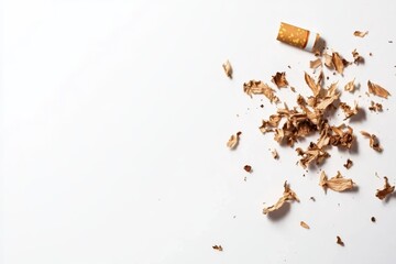 Wood shavings and a discarded cigarette butt scattered on a light surface