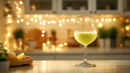 Festive Green Smoothie in Wine Glass. Non-alcoholic month. Dry January is public health campaign