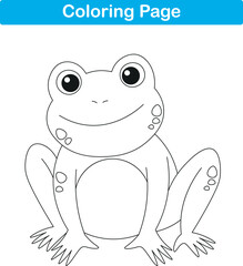 Funny cartoon frog. Coloring pages. Vector illustration