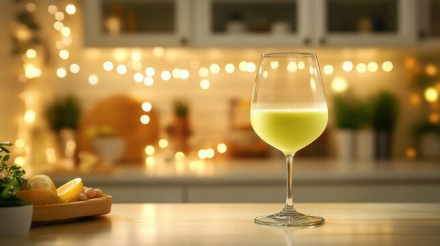 Festive Green Smoothie in Wine Glass. Non-alcoholic month. Dry January is public health campaign