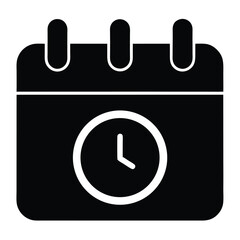 Black Calendar Icon with Clock Displaying Appointment Time or Deadline Reminder