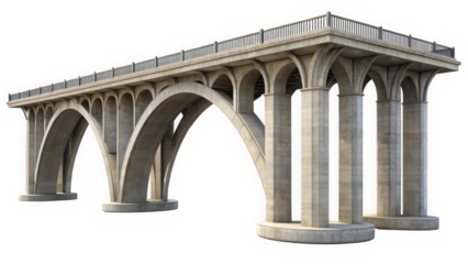 A striking concrete bridge featuring elegant arches and sturdy support columns, showcasing modern architectural design against a clean backdrop.