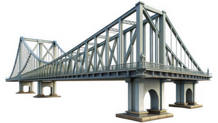A robust steel bridge featuring intricate latticework and sturdy arches, standing against a clear sky, symbolizing engineering excellence and connectivity.