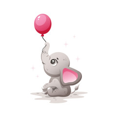 baby elephant holding balloon with trunk vector illustration
