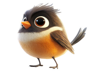 Isolated Cute Cartoon Bird with Fluffy Feathers