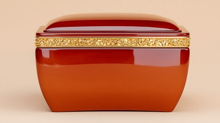 Luxury Wooden Jewelry Box with Gold Trim, and Red.