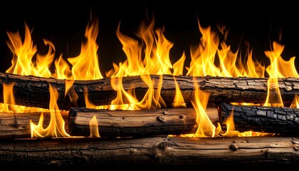 Burning Logs with Fireplace Flames.