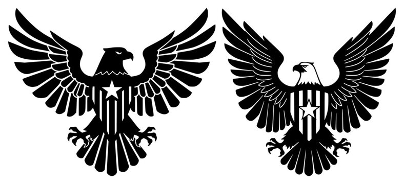 American eagles spread wings with stars and stripes emblem patriotic symbols set