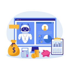 AI technology in finance and investments. Robot to provide financial advice. Investment and finance lconsultation with Artificial intelligence.