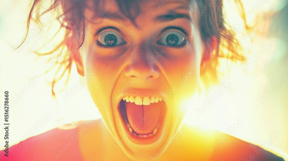 Poster a person making an exaggerated facial expression, suitable for use in entertainment or educational c