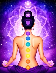 a woman's back showing the 7 chakras for tantric massage and meditation 