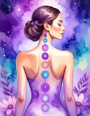 a woman's back showing the 7 chakras for tantric massage and meditation 