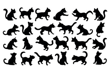  This design features a collection of cat silhouettes in various poses, perfect for animal-themed designs and creative projects. Includes multiple color options.