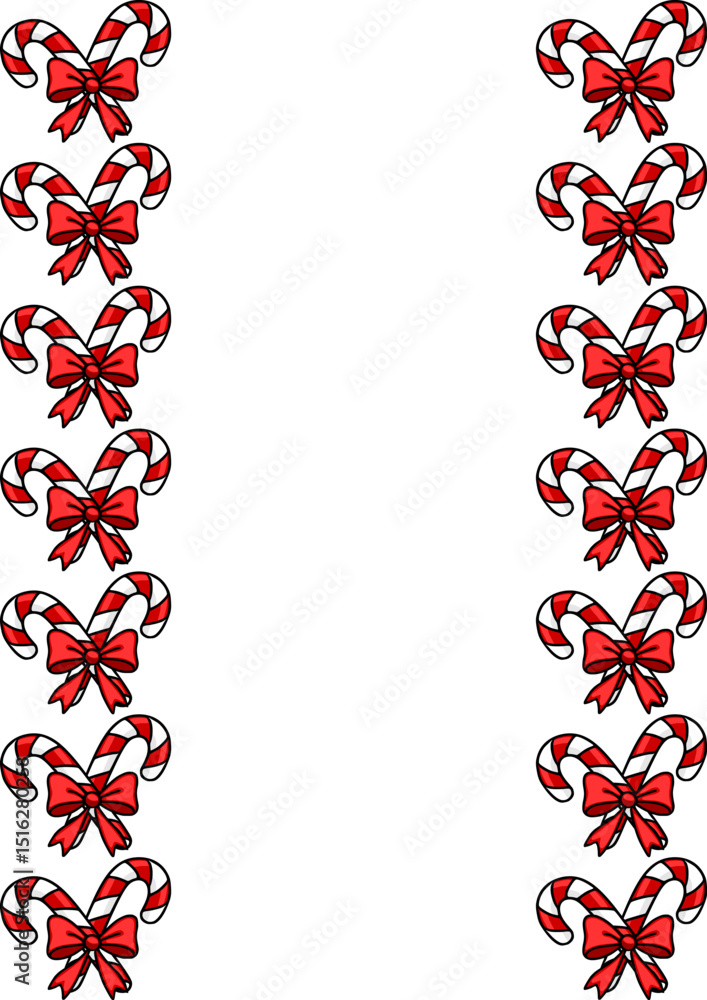 Poster festive christmas vector border design featuring a repeating pattern of candy canes tied with red bo