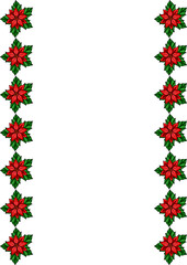 Festive Christmas vector frame with vibrant red poinsettia flowers and lush green leaves, perfect for holiday cards and invitations.