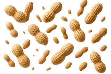 Many peanuts falling isolated on transparent background