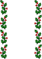 Festive Christmas vector border design featuring repeating holly branches with red berries, perfect for holiday cards or invitations.