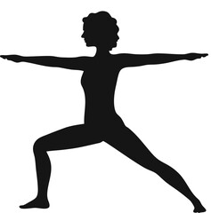 Black vector silhouette of a young woman dancing, jumping, or doing yoga, illustrating sport and fitness