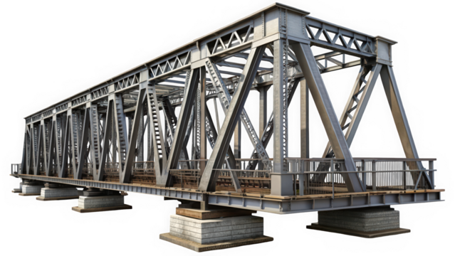 A detailed view of a modern steel truss bridge showcasing intricate structural support and design elements, emphasizing engineering innovation and urban infrastructure.