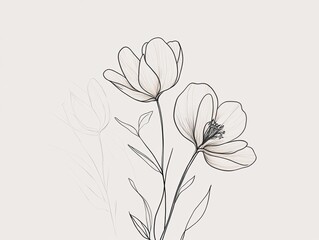 Delicate line art flowers in soft pastel tones