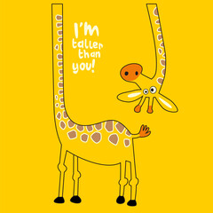 Long Neck Giraffe Cartoon, Flat Vector Illustration