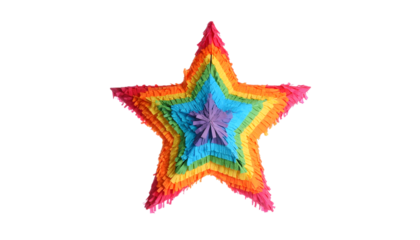 A colorful star-shaped piñata with transparent background, symbolizing celebration and joy