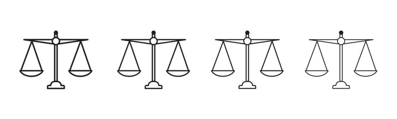 Scales of justice icons vector set in different stroke line style. Scale icons set. Vector illustration