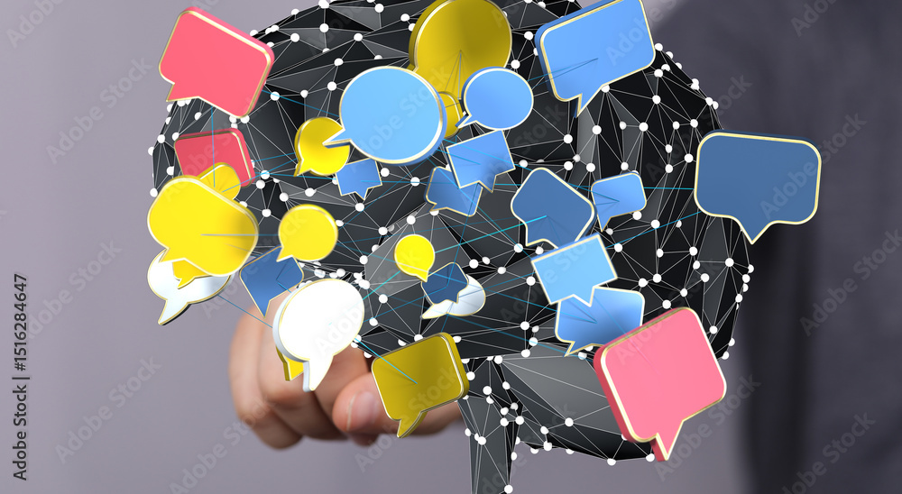 Leinwandbilder abstract image of interconnected speech bubbles representing global communication and networking.
