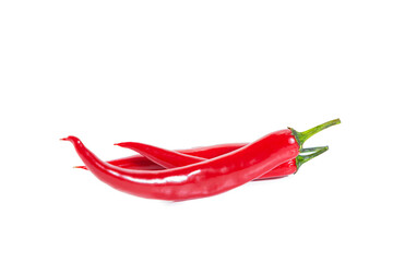 Three pods of red hot chili pepper. Isolated on white.