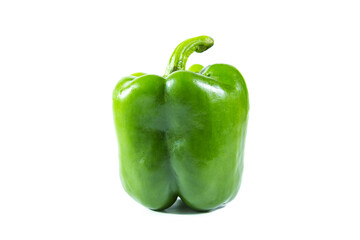 Fresh juicy shiny green bell pepper isolated on white background.