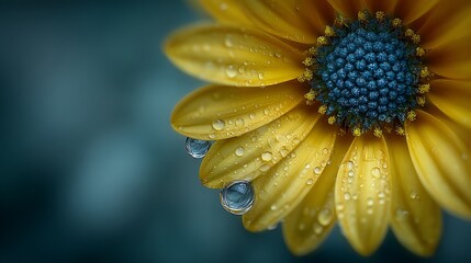 Yellow Flower Dew Drops Macro Photography.