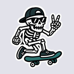 Skeleton Skateboarding Sticker Vector Art