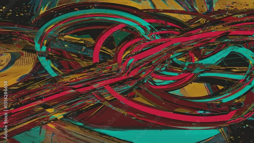 Poster intricate abstract art piece featuring vibrant circular patterns and dynamic lines in vivid colors w