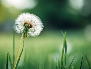 Fototapeta premium Lone Dandelion Seed Head, Spring Meadow, Greenery