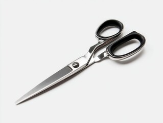 Metal Scissors with Black Handles on White Background, Cutting ,Stationery