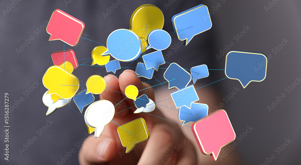 Poster Abstract image of interconnected speech bubbles, symbolizing global communication and networking.