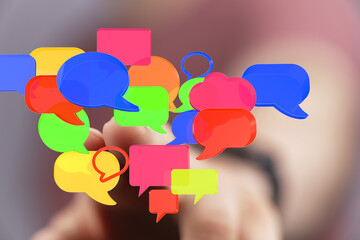 Abstract image of colorful speech bubbles. Perfect for social media, communication, and online...
