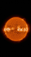 Glowing Celestial Body with Bright Solar Flares over Dark Void